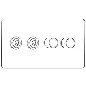 Vintage Range Rustic Nickel Switches & Sockets, XRN - 4G Mixed Toggle Dimmer Switch 2xToggle 2xTED by Heritage Brass By M-Marcus