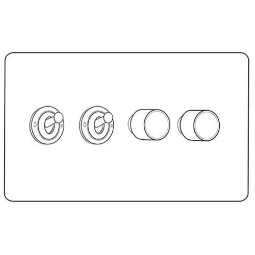 Vintage Range Rustic Nickel Switches & Sockets, XRN - 4G Mixed Toggle Dimmer Switch 2xToggle 2xTED by Heritage Brass By M-Marcus