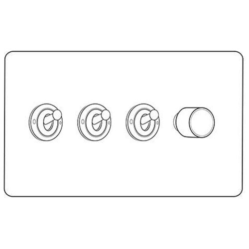 Vintage Range Rustic Nickel Switches & Sockets, XRN - 4G Mixed Toggle Dimmer Switch 3xToggle 1xTED by Heritage Brass By M-Marcus