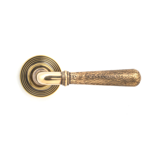 Aged Brass Hammered Newbury Lever on Rose Set (Beehive) - Unsprung