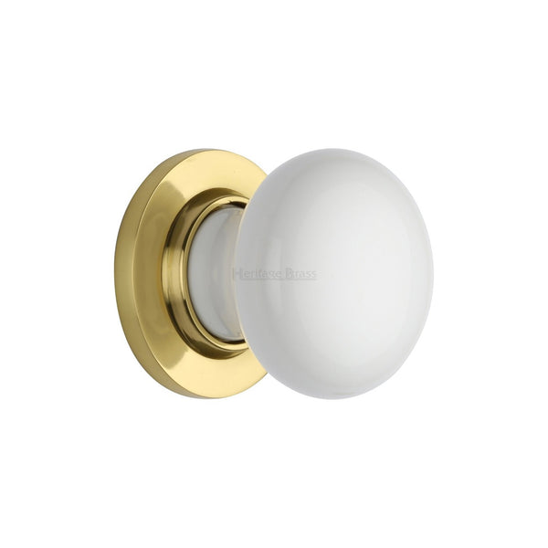Plain White Porcelain Door Knob on Rose by M Marcus - Heritage Brass
