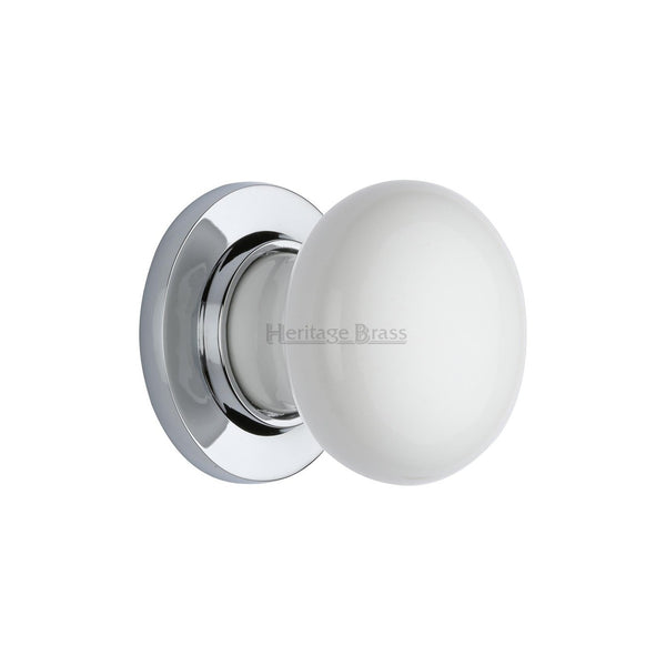 Plain White Porcelain Door Knob on Rose by M Marcus - Heritage Brass