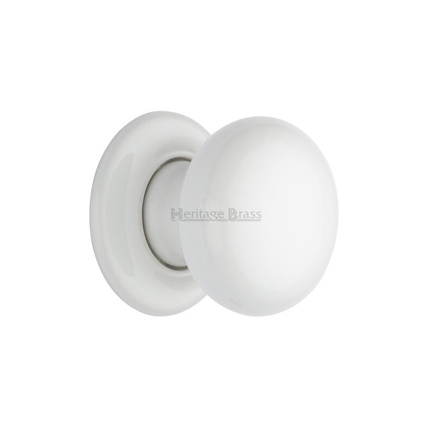 Plain White Porcelain Door Knob on Rose by M Marcus - Heritage Brass