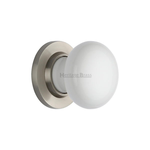 Plain White Porcelain Door Knob on Rose by M Marcus - Heritage Brass