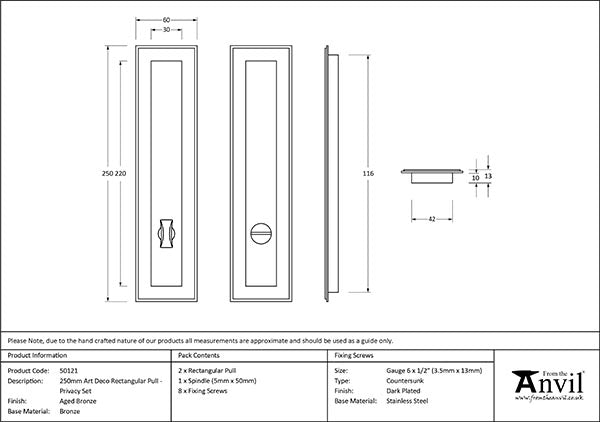 Aged Bronze 250mm Art Deco Rectangular Pull - Privacy Set