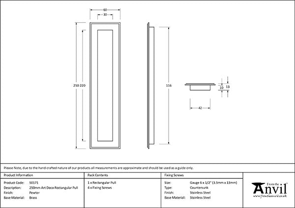 Pewter 250mm Art Deco Rectangular Pull