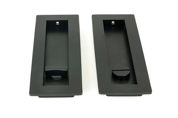 Matt Black 175mm Plain Rectangular Pull - Privacy Set