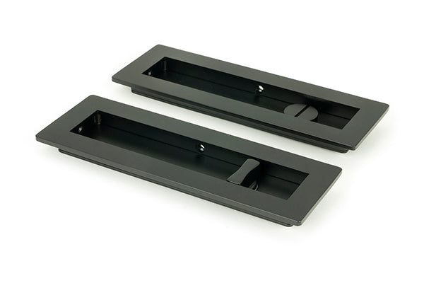 Matt Black 175mm Plain Rectangular Pull - Privacy Set