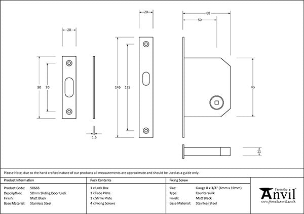 Matt Black 50mm Sliding Door Lock