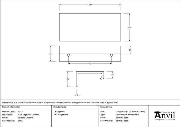 Polished Chrome 100mm Plain Edge Pull