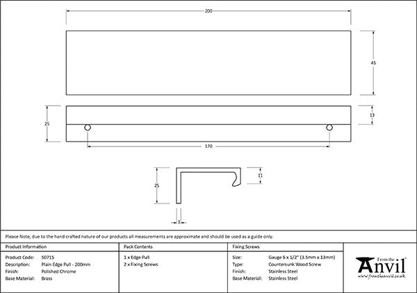 Polished Chrome 200mm Plain Edge Pull