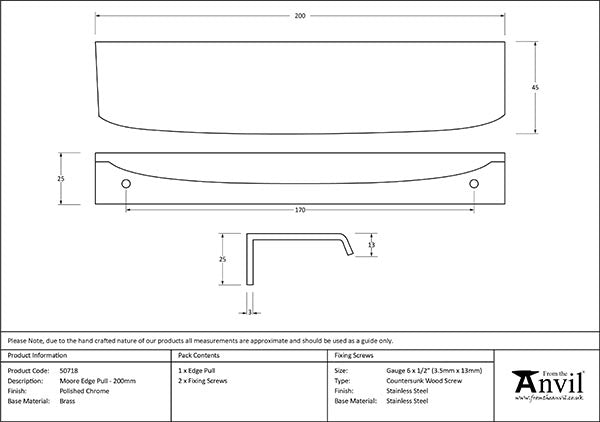 Polished Chrome 200mm Moore Edge Pull