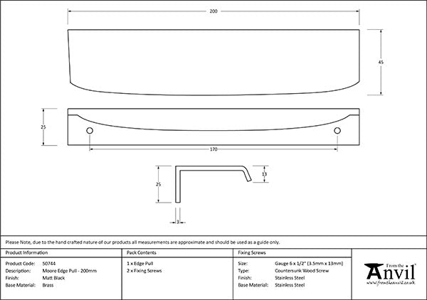 Matt Black 200mm Moore Edge Pull