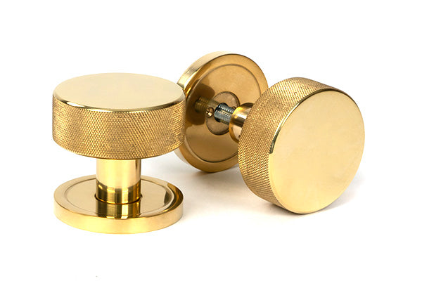 Polished Brass Brompton Mortice/Rim Knob Set (Plain)