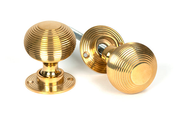 Polished Brass Heavy Beehive Mortice/Rim Knob Set