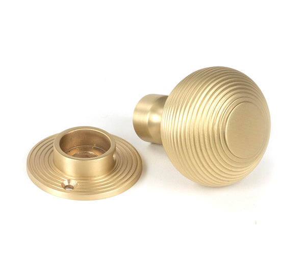 Satin Brass Heavy Beehive Mortice/Rim Knob Set