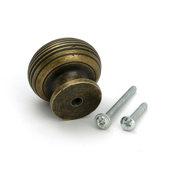 Burnished Brass Beehive Cabinet Knob 40mm