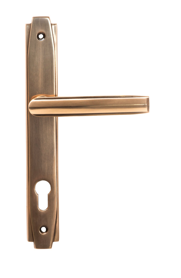 From The Anvil's Polished Bronze Art Deco Slimline Lever Espag. Lock Set