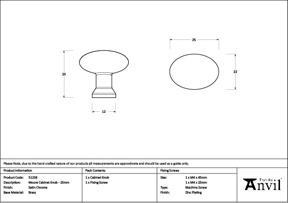 Satin Chrome Moore Cabinet Knob - 25mm