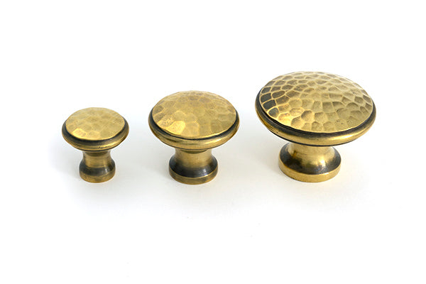 Aged Brass Hammered Cabinet Knob - Small