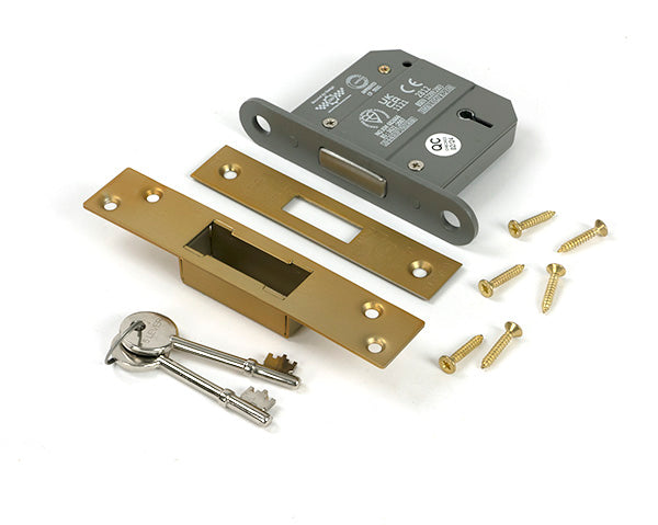 Satin Brass 3" 5 Lever BS Dead Lock KA