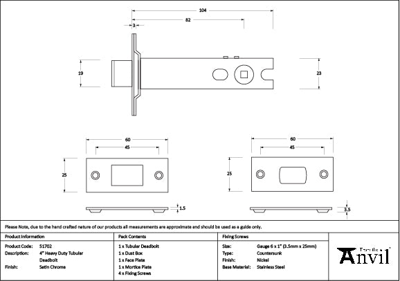 Satin Chrome 4" Heavy Duty Tubular Deadbolt