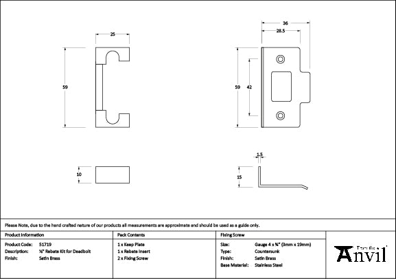 Satin Brass ½" Rebate Kit for Deadbolt