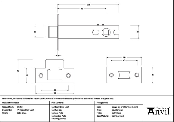 Satin Brass 4" Heavy Duty Latch