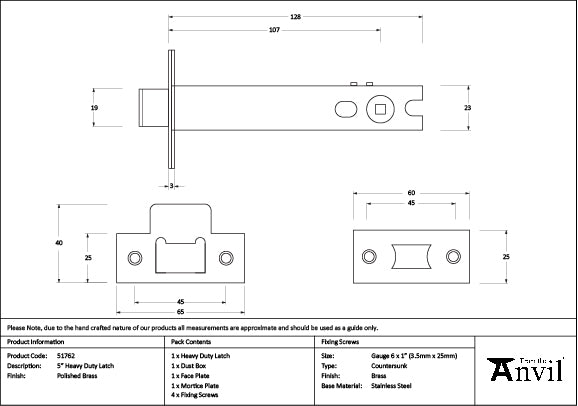 Polished Brass 5" Heavy Duty Latch