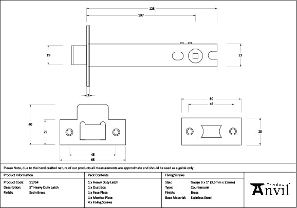 Satin Brass 5" Heavy Duty Latch