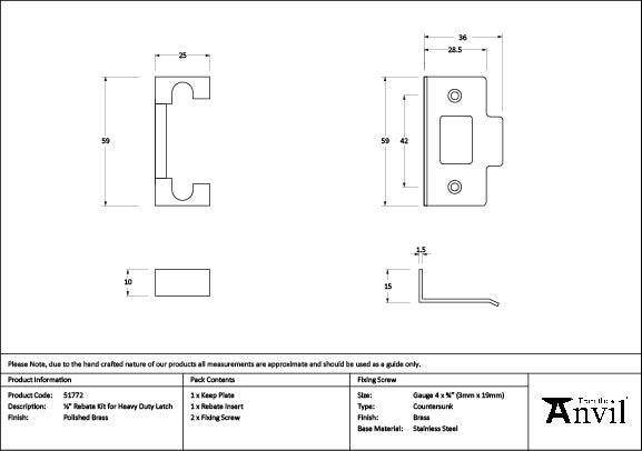 Polished Brass ½" Rebate Kit for Heavy Duty Latch