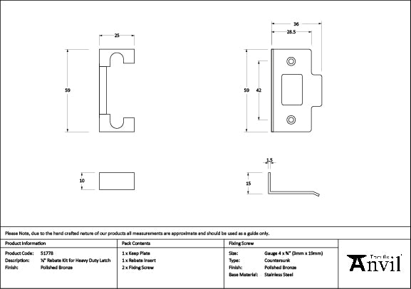 Polished Bronze ½" Rebate Kit for Heavy Duty Latch