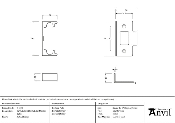 ½" Rebate Kit for Tubular Mortice Latch by From The Anvil