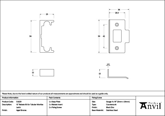 Aged Bronze ½" Rebate Kit for Tubular Mortice Latch