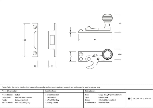 Beehive Sash Hook Fastener by From The Anvil