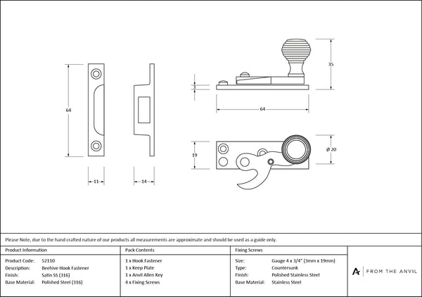 Beehive Sash Hook Fastener by From The Anvil