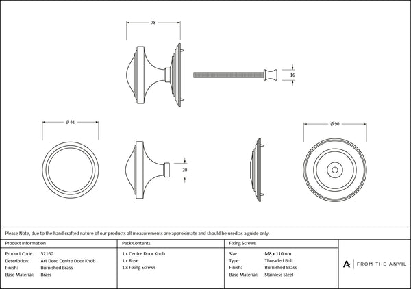 Art Deco Centre Door Knob by From The Anvil