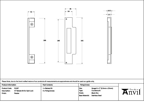 Pewter ½" Rebate Kit for Sash Lock