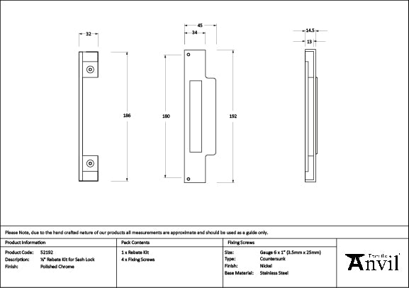 Polished Chrome ½" Rebate Kit for Sash Lock