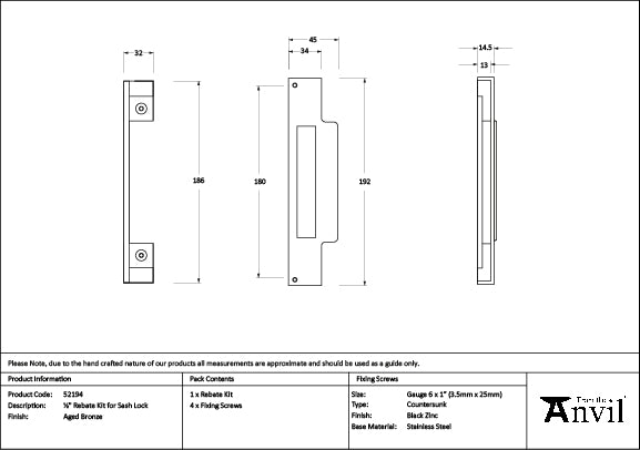 Aged Bronze ½" Rebate Kit for Sash Lock