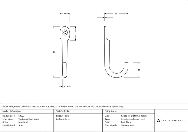 Traditional Coat Hook by From The Anvil