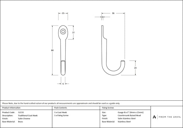 Traditional Coat Hook by From The Anvil