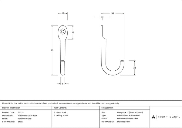 Traditional Coat Hook by From The Anvil