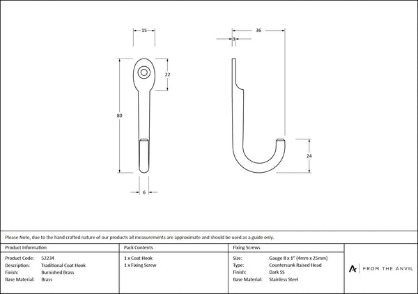 Traditional Coat Hook by From The Anvil