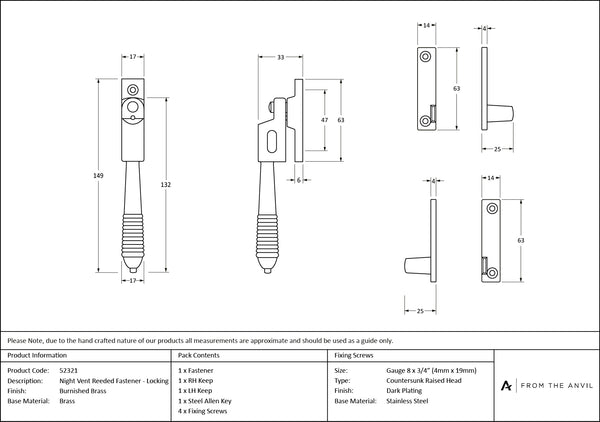 Night-Vent Locking Reeded Fastener by From The Anvil