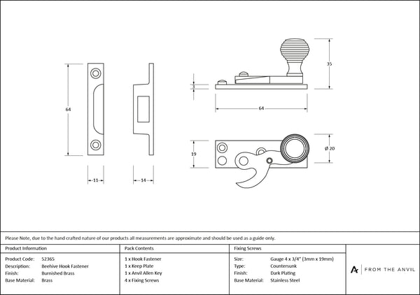 Beehive Sash Hook Fastener by From The Anvil