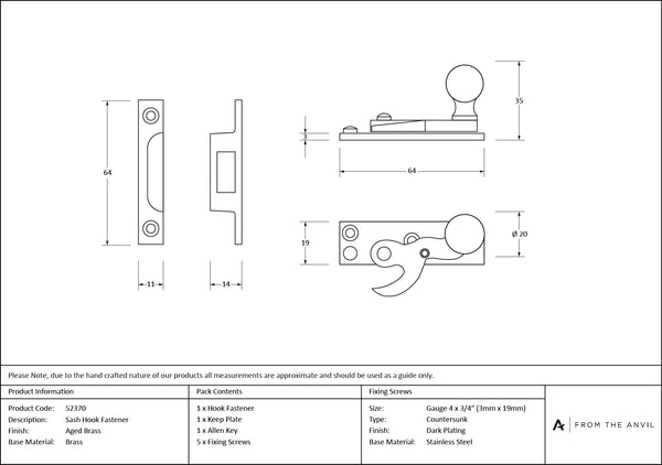 Sash Hook Fastener by From The Anvil