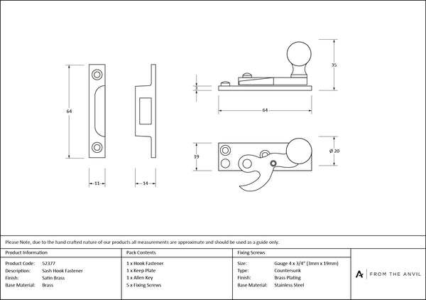 Sash Hook Fastener by From The Anvil