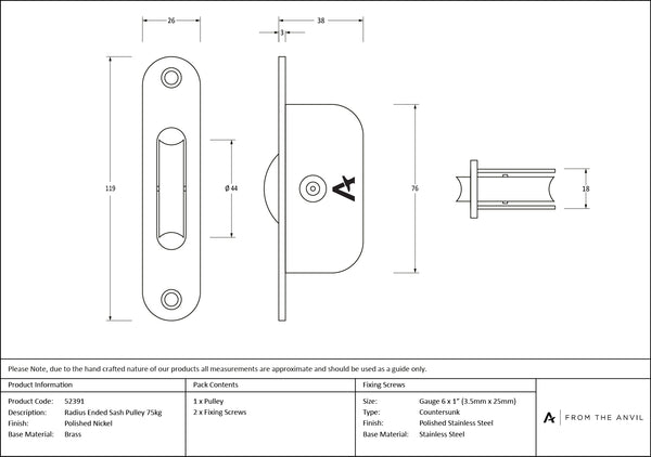 Radiused Sash Pulley 75kg by From The Anvil