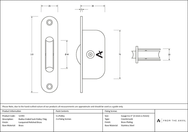 Radiused Sash Pulley 75kg by From The Anvil